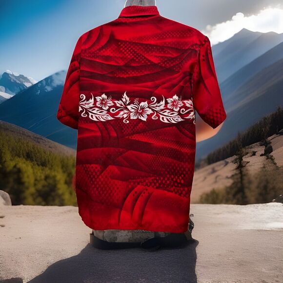 VINTAGE STREET CULTURE Y2K Shiny Club Hawaiian Loud Bold SHIRT Sz Men's S Red - Picture 2 of 5